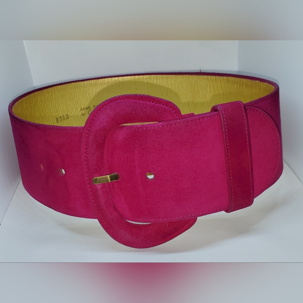 VINTAGE ANNE KLEIN FOR CALDERON HOT PINK SUEDE AND LEATHER WOMEN’S BELT SZ SM
